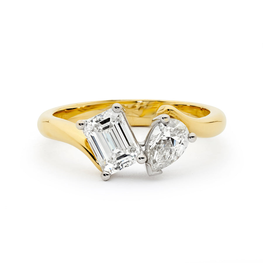 'Stella' Emerald & Pear Diamond Toi Et Moi Ring