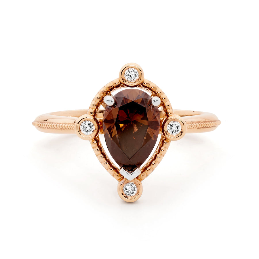 18ct Rose Gold Pear Cut Champagne Diamond Ring