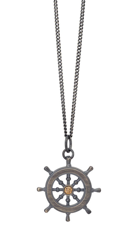 'Mariner' Champagne Diamond Oxidised Silver Necklace