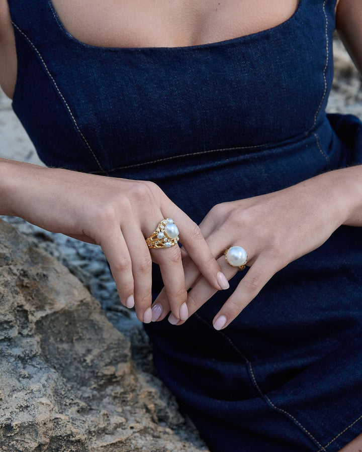 'Saltbush' 10mm Australian South Sea Pearl & Diamond Ring