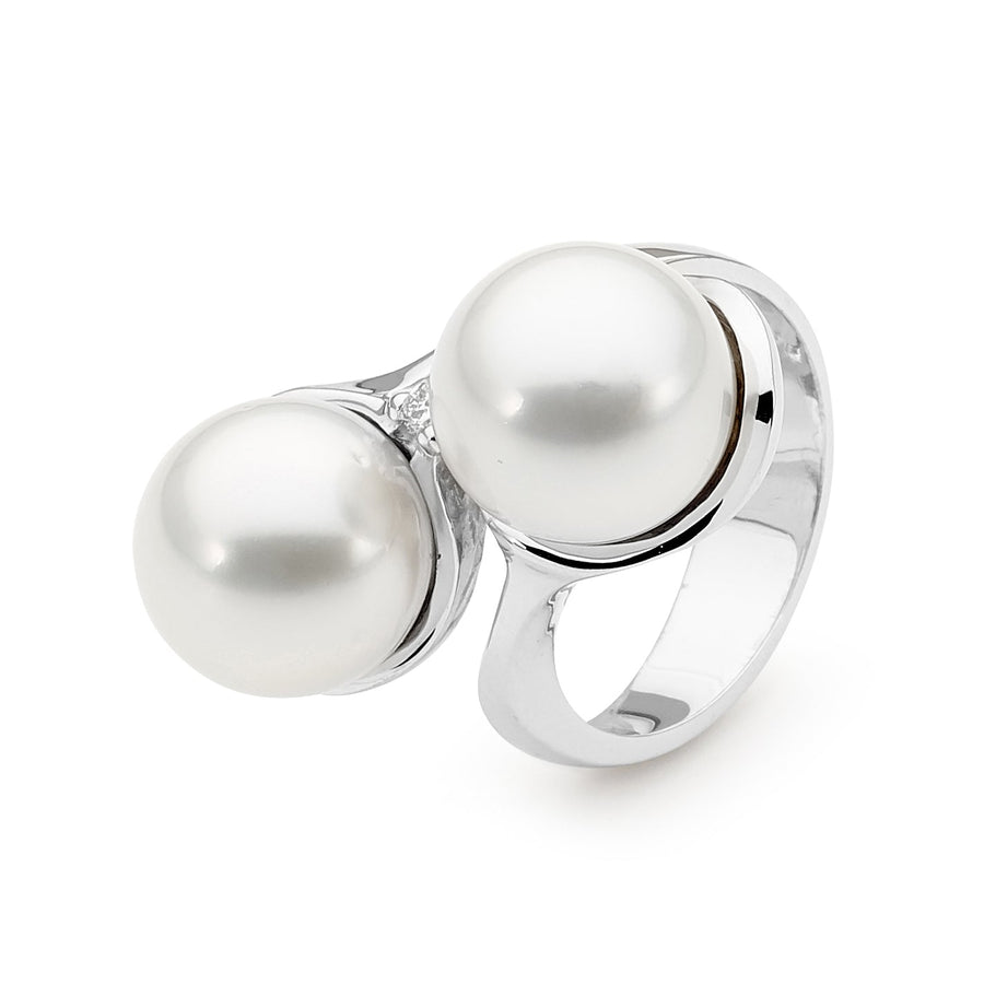 Double Pearl and Diamond Ring online jewellery shop perth jewellery stores jewellery stores perth australian jewellery designers bridal jewellery australia diamonds perth diamond rings perth designer engagement rings engagement rings perth