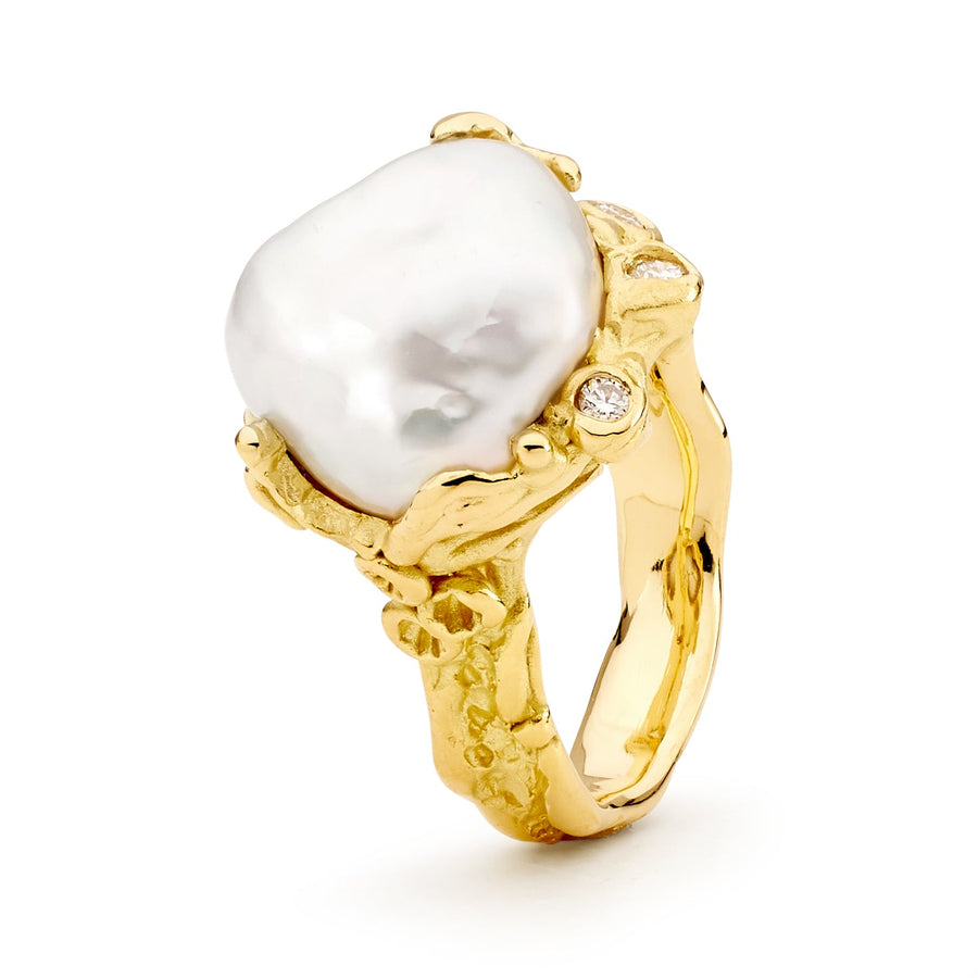 Turquoise Bay Pearl and Diamond Ring