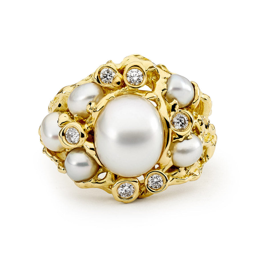 'Saltbush' 10mm Australian South Sea Pearl & Diamond Ring
