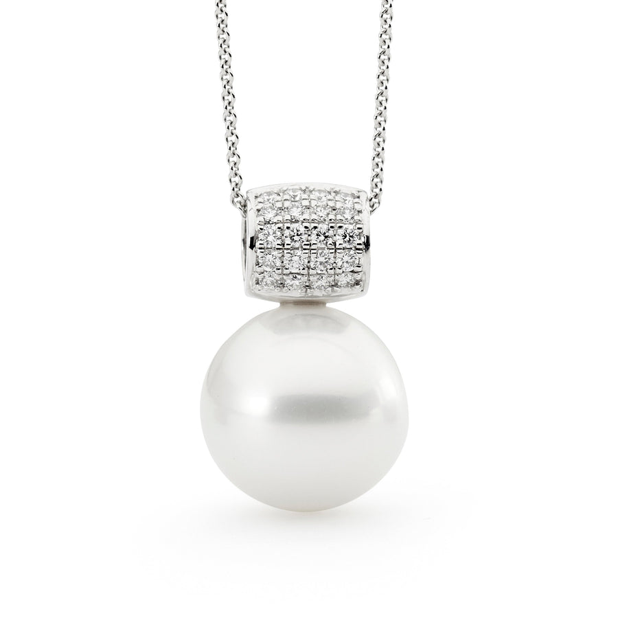 Multi Row Pave Diamond Pearl Pendant