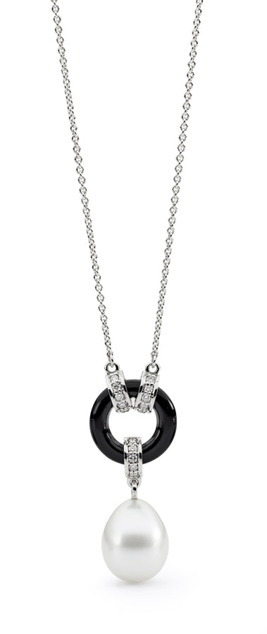 'Lucia' South Sea Pearl, Onyx & White Diamond Necklace