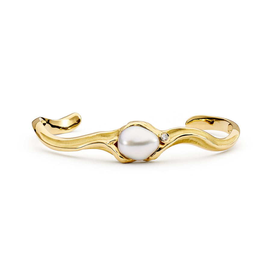 'Dune' Pearl & Diamond Cuff Bangle