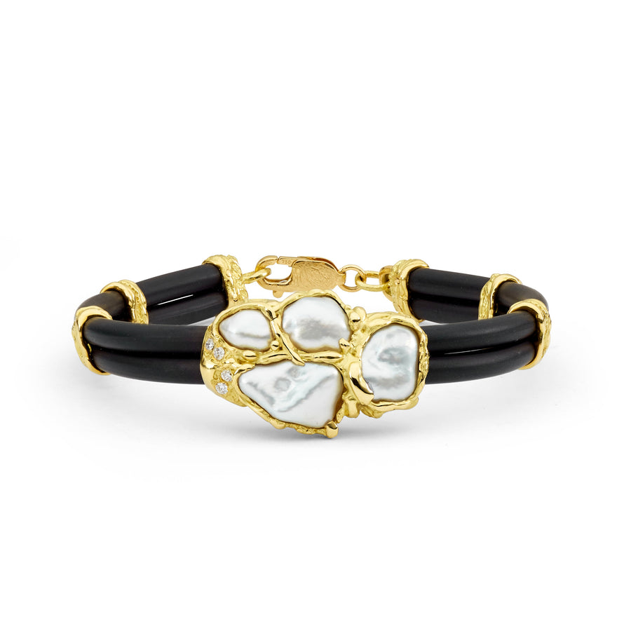 'Outback' Australian South Sea Pearl & Yellow Gold Neoprene Bangle