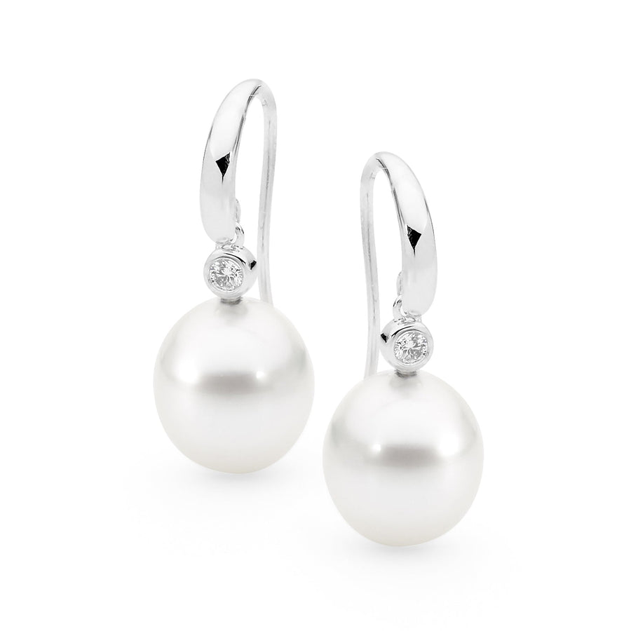 Classic Diamond and Pearl French Hook Earrings
