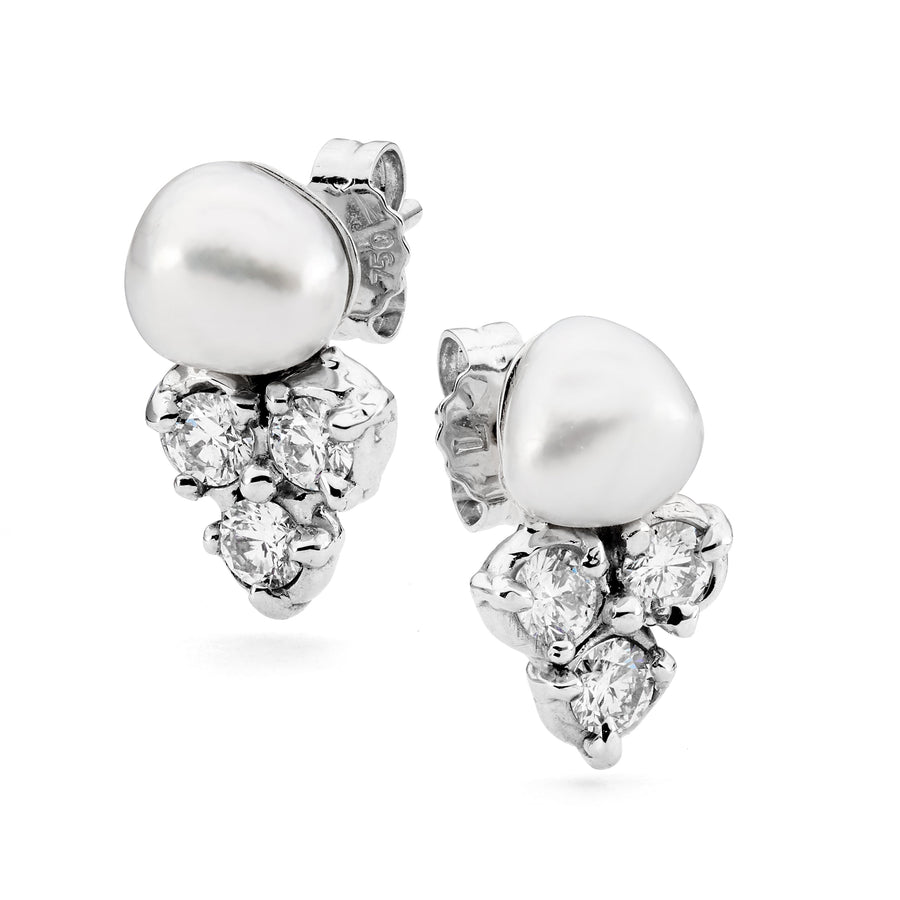 'Acorn' Trefoil Diamond & South Sea Pearl Earrings