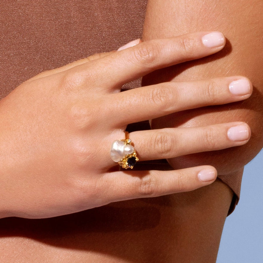 'Moonlight' South Sea Pearl, diamond and sapphire Ring