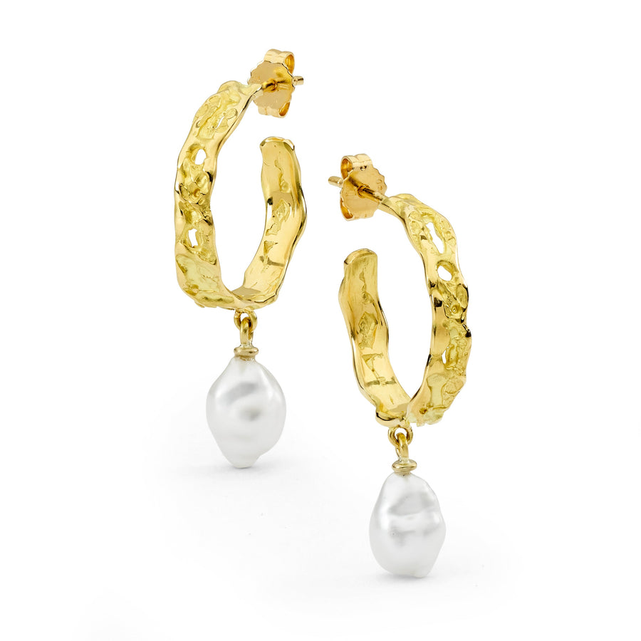 'Julia' South Sea Pearl & Yellow Gold Hoop Earrings