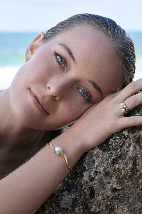 'Dune' Pearl & Diamond Cuff Bangle