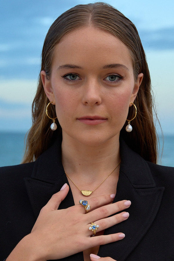'Ocean's Embrace' Blue Sapphire & South Sea Pearl Ring