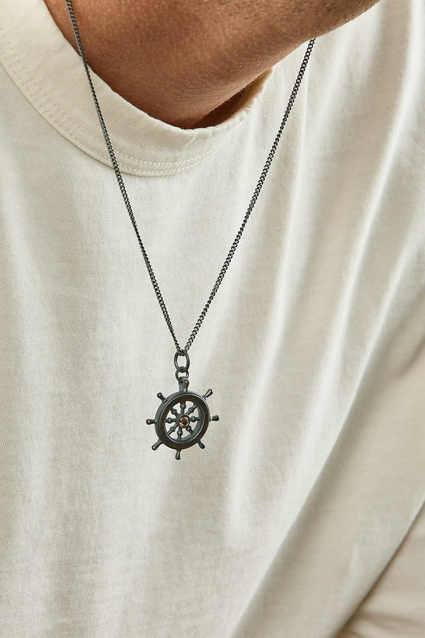 'Mariner' Champagne Diamond Oxidised Silver Necklace