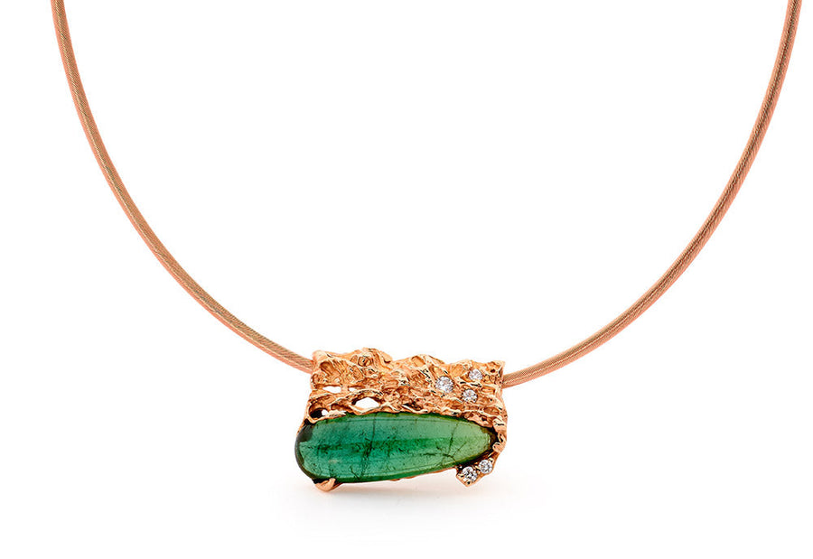 Freeform textured rose gold diamond and tourmaline pendant online jewellery shop buy jewellery online jewellers in perth perth jewellery stores wedding jewellery australia