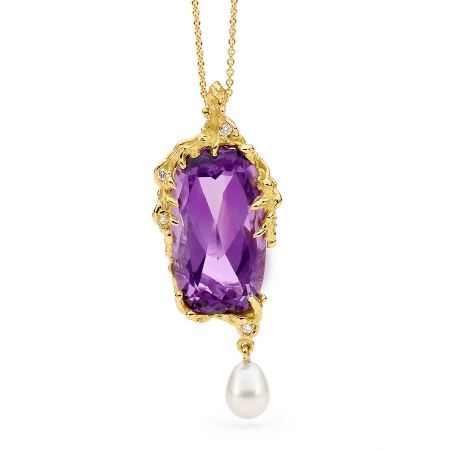 Freeform Amethyst and Australian Pearl Pendant perth jewellery stores jewellery stores perth australian jewellery designers bridal jewellery australia