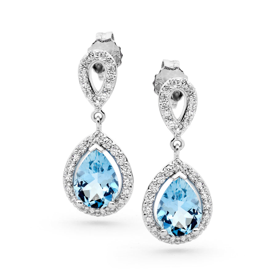 Pear shaped Aquamarine and White Diamond Evening Earrings