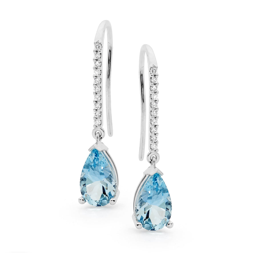 Pear Shaped Aquamarine and Diamond Drop Earrings