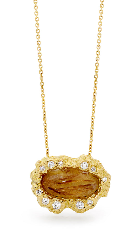 'Amber Glow' Cabochon Quartz & Diamond Necklace