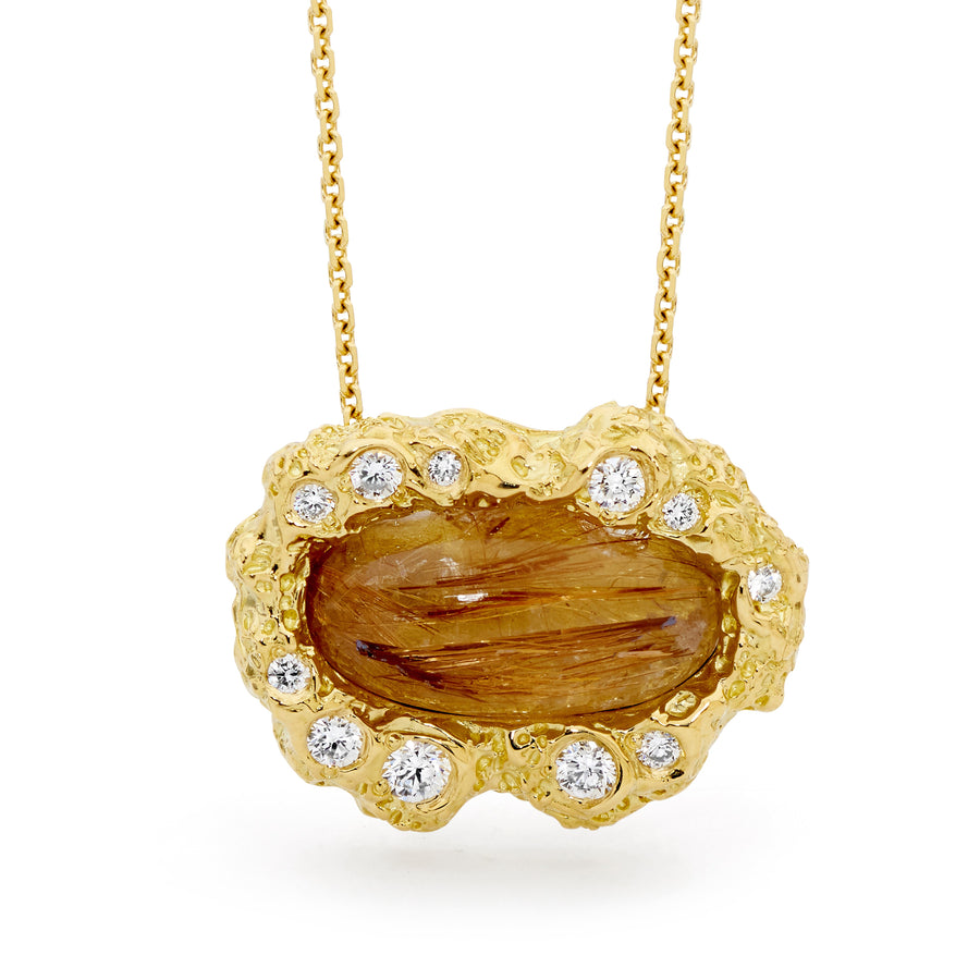 'Amber Glow' Cabochon Quartz & Diamond Necklace