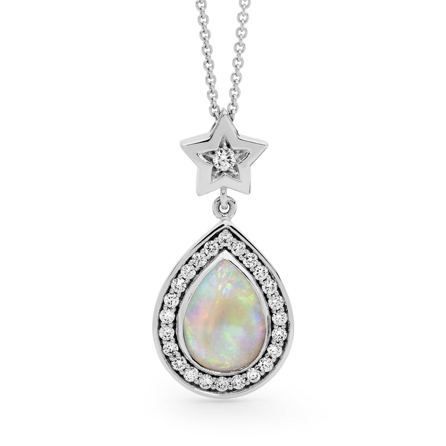 'Aria' Cabochon Cut Opal & Diamond Necklace