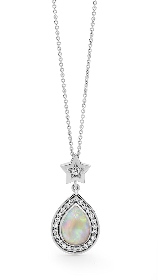 'Aria' Cabochon Cut Opal & Diamond Necklace