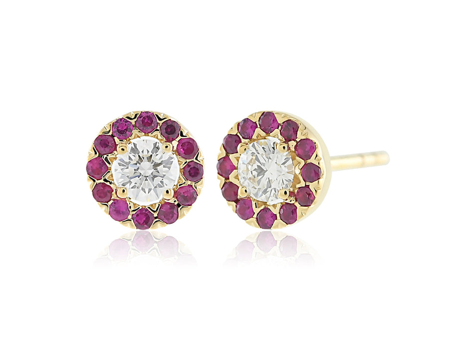 'Rosie' Yellow Gold Diamond and Ruby Earrings
