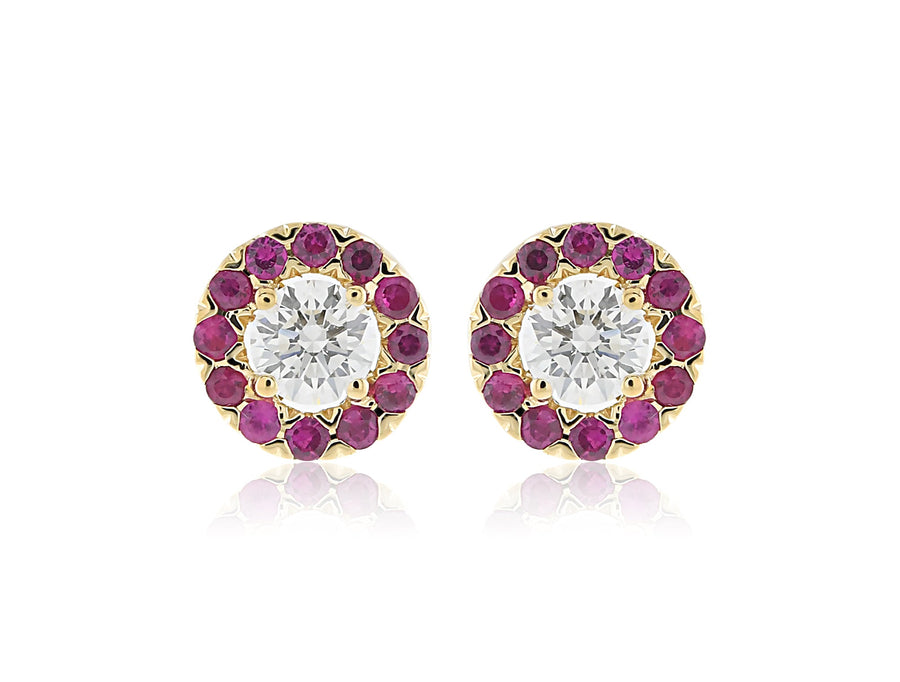 'Rosie' Yellow Gold Diamond and Ruby Earrings