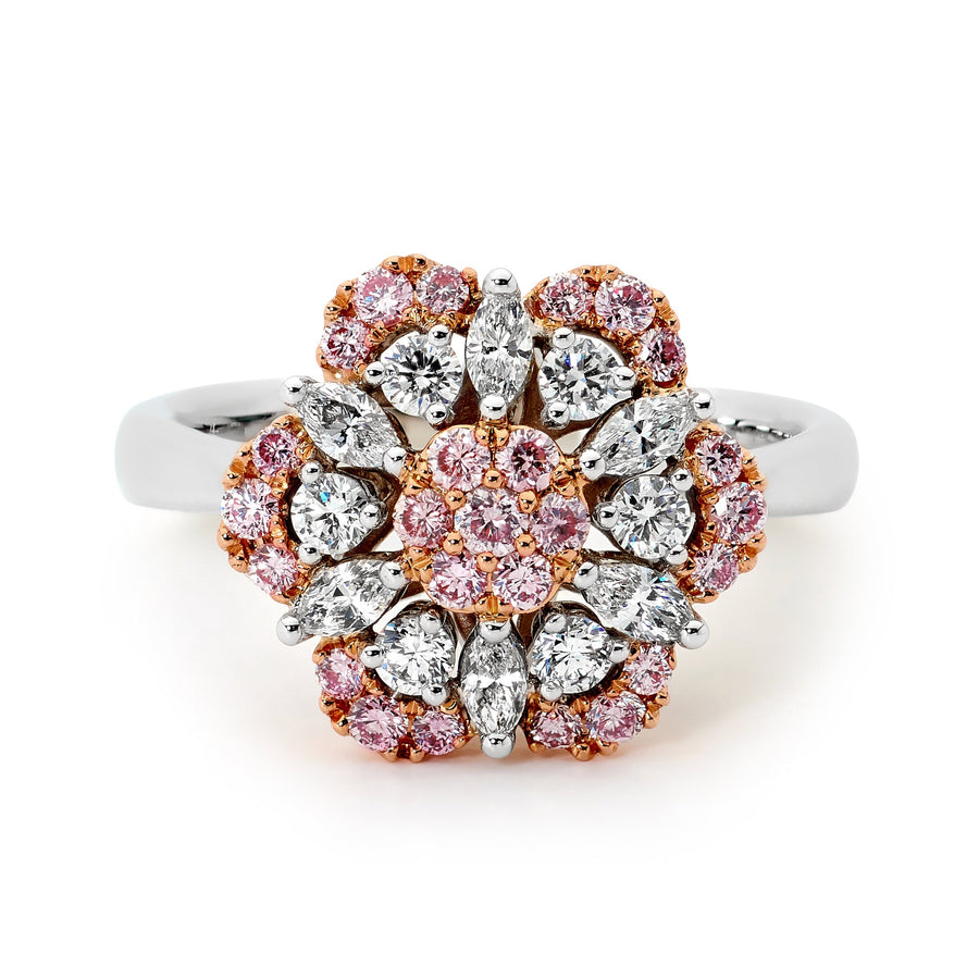 18ct White and Rose Gold Pink Floral Diamond Ring top view Diamond Rings Perth jewellery stores perth perth jewellery stores australian jewellery designers online jewellery shop perth jewellery shop jewellery shops perth perth jewellers jewellery perth jewellers in perth diamond jewellers perth bridal jewellery australia pearl jewellery australian pearls diamonds and pearls perth engagement rings for women custom engagement rings perth custom made engagement rings perth diamond engagement rings