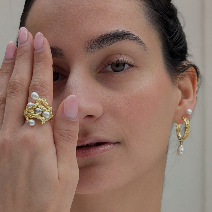 'Julia' South Sea Pearl & Yellow Gold Hoop Earrings
